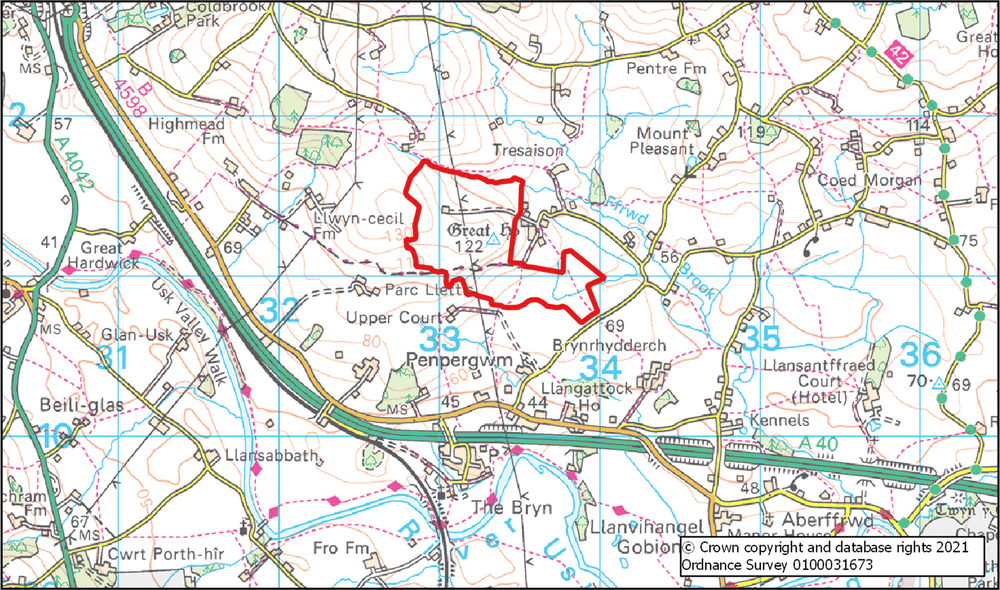 OS map showing the border of the site